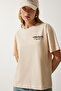 Women's Cream Crew Neck Printed Knitted T-Shirt NJ00137 - 3