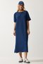 Women's Navy Blue Crew Neck Corded Fabric Knit Dress DZ00111 - 4