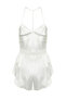 Bride/Bridal Beyaz Dantelli İp Askılı Crop Saten Şortlu Dokuma Pijama Takımı THMSS22PT0264 - 12