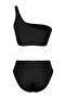 Siyah Tek Omuz Kaplı Hipster Yüksek Bel Regular Basic Bikini Takımı TBESS24BT00126 - 11