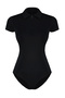 Black Fitted/Body-Sitting Zippered Collar Flexible Knitted Body with Snap Fasteners TWOSS24BD00025 - 6