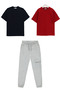 3pcs unisex girls boys set 1pcs gray cargo pocket sweatpants 2pcs basic t-shirts 7-14 years old