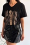 Women's Black V-Neck Large Size Foil Printed Sequin Sequin Embroidered 100% Cotton Large Size T-Shirt - 4