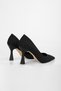 Women's Lucas Black Matte Satin Asymmetric Cut Heeled Shoes Stiletto - 2