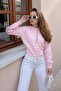 Women's Pink and White Cuffed Crew Neck Striped Knitwear Sweater 20223207 - 2