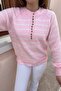 Women's Pink and White Cuffed Crew Neck Striped Knitwear Sweater 20223207 - 3