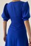 Women's Cotton Atlas Fabric Button Detail V-Neck Short Sleeve Midi Length Cobalt Blue Evening Dress 153 - 3