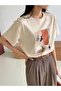 Women's Beige Women's Figure Printed Oversize T-Shirt - 2