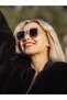 Women's Sunglasses Geometric Design Pearl Detailed Gold Frame Black Glass
