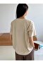 Women's Beige Women's Figure Printed Oversize T-Shirt - 3