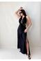 Women's Back Low-cut Tie-up Linen Fabric Slit Summer Dress (Color) - 4