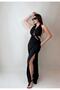 Women's Back Low-cut Tie-up Linen Fabric Slit Summer Dress (Color) - 3
