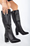 Women's Black Longa Daily Below the Knee Zippered Leather Boots Leather Look - 2