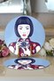 2-Piece Photo Taking Japanese Girl Motif Modern Round Charger & Placemat - 3