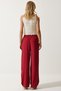 Women's Burgundy Summer Viscose Palazzo Trousers EN00610 - 6