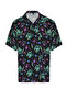 Oversize Purple Patterned Viscose Shirt - Short Sleeve, Loose Summer, Tmnss24go00053 - 7