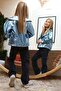 Girl's Shiny Jacket and Jeans Cargo Pocket Pants Blue Bottom Top Set - 2