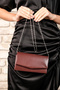 Women's Burgundy Leather Mini Box Shoulder Evening Bag - 5