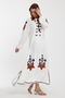 Women's White Placket Collar Butterfly Embroidery Detailed Long Sleeve Long Dress - 3