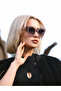 Women Sunglasses Square Design Pink Heart Embroidered Black Frame Black Glass - 5