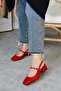 Women's Audrey Red Matte Leather Open Back Square Toe Helmet Short Block Heeled Shoes - 4