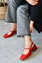 Women's Audrey Red Matte Leather Open Back Square Toe Helmet Short Block Heeled Shoes - 6