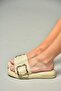 S518106309 Beige Buckle Women's Slippers - 2