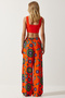 Women's Orange Purple Patterned Flowing Viscose Palazzo Trousers EN00606 - 5