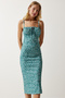 Women's Petrol Green White Floral Slit Summer Knitted Dress CI00029 - 2