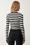 Women's Black and White Striped Crop Knitted Blouse with Removable Necklace AN00177 - 5