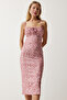 Women's Vibrant Dried Rose Floral Slit Summer Knitted Dress CI00029 - 2