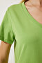 Women's Pistachio Green V-Neck Basic Knitted T-Shirt UB00261 - 4
