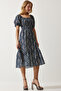 Women's Navy Blue Cream Patterned Summer Woven Dress MX00153 - 2