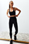 Siyah Fırçalı Toparlayıcı Mat ve Soft Kumaş Tam Boy Örme Spor Tayt THMSS24TY00025
