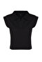 Siyah %100 Kalın Pamuklu Polo Yaka Regular/Normal Kalıp Örme T-Shirt TWOSS24TS00075 - 7