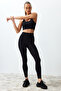 Siyah Fırçalı Toparlayıcı Mat ve Soft Kumaş Tam Boy Örme Spor Tayt THMSS24TY00025 - 3