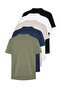 Unisex Siyah-Beyaz-Taş- Haki-Lacivert 5'li Paket Regular Basic %100 Pamuk T-Shirt TMNSS24TS00082 - 3