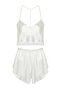 Bride/Bridal Beyaz Dantelli İp Askılı Crop Saten Şortlu Dokuma Pijama Takımı THMSS22PT0264 - 11