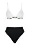 Siyah-Beyaz Nakışlı Üçgen Kaplı Regular Yüksek Bel Bikini Takımı TBESS24BT00127 - 5