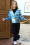 Girl's Shiny Jacket and Jeans Cargo Pocket Pants Blue Bottom Top Set - 8