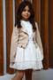 Girl's Brooched Jacket and Chiffon Balloon Cream Skirt Set - 2