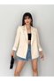 Women's Blazer Jacket with Stone Folded Sleeves and Striped Inner Lining - 3