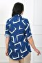 Women's Indigo Patterned Cotton Viscose Large Size Shirt - 4