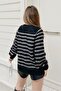 Women's Black and White Striped 11-Button Knitwear Sweater 20235067 - 4