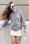 Women's Lilac Beige Collared Knitted Sweater with Hole Detail and Stripes 20223207 - 3