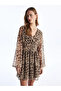 LCW Vision Double Breasted Collar Print Long Sleeve Chiffon Women's Dress