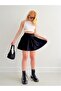 Women's Pleated Black Mini Skirt with Shorts - 2