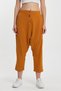 Women's Mustard Elastic Waist Buttoned Linen Shalwar Trousers - 3