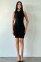 Women's Black Sandy Fabric Cross Collar and Drawstring Design Sleeveless Mini Dress 8000 - 6