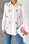 Women's Eye Pattern Sequin Sequin and Embroidery Cotton Shirt